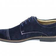 Pantofi barbati piele naturala velur bleumarin casual-eleganti cu siret cod P88BL