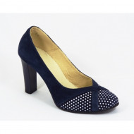 Pantofi dama bleumarin eleganti din piele naturala cu toc de 9 cm cod P330