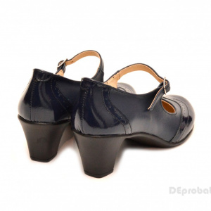 Pantofi dama eleganti din piele naturala bleumarin cu toc de 5 cm cod P106BL