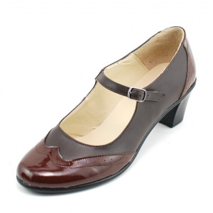 Pantofi dama eleganti din piele naturala maro cu toc de 5 cm cod P118M