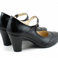 Pantofi dama eleganti din piele naturala negri cu toc de 7 cm cod P117N
