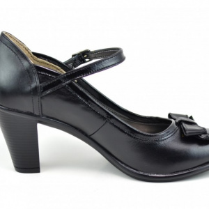 Pantofi dama eleganti negri din piele naturala cu funda cod P125