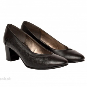 Pantofi dama negri cu toc aplicat din piele naturala cod P352