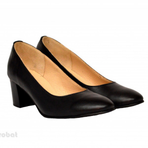 Pantofi dama negri cu toc aplicat din piele naturala cod P357