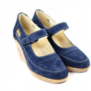 Pantofi dama piele naturala velur bleumarin cu platforma cod P74BLVEL - Made in Romania