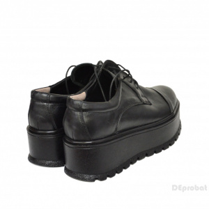 Pantofi negri dama cu talpa inalta 5,5 cm din piele naturala cod P204