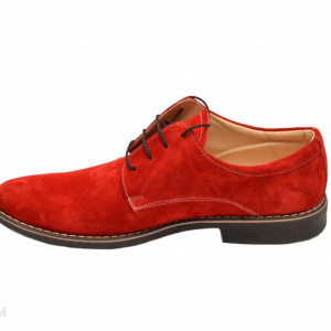 Pantofi rosii barbati piele naturala velur casual-office - cod P73