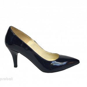 Pantofi stiletto bleumarin lacuiti dama eleganti din piele naturala cod P332BLM
