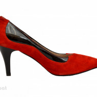 Pantofi stiletto dama eleganti din piele naturala rosii velur cod P302