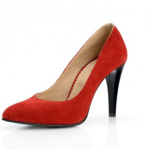 Pantofi stiletto dama eleganti din piele naturala rosii velur cod P337
