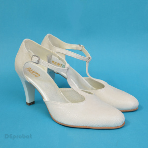 Pantofi dama albi sidefat eleganti din piele naturala cod P362