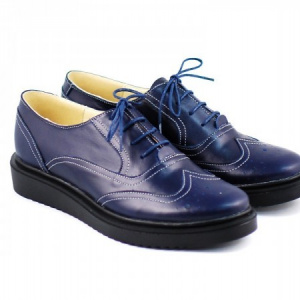 Pantofi dama bleumarin casual-eleganti din piele naturala Oxford cod P60BLM
