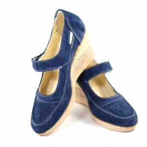 Pantofi dama piele naturala velur bleumarin cu platforma cod P74BLVEL - Made in Romania