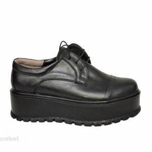 Pantofi negri dama cu talpa inalta 5,5 cm din piele naturala cod P204