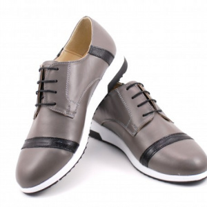 Pantofi sport dama piele naturala gri cu negru cod P83 - Made in Romania