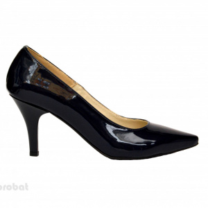 Pantofi stiletto negri lacuiti dama eleganti din piele naturala cod P332N