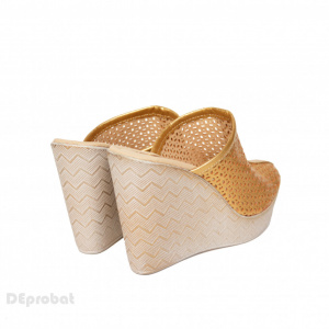 Saboti aurii dama eleganti din piele naturala cu platforma de 11 cm, cod SB303AURII