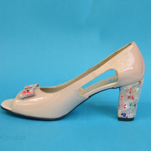 Sandale bej dama din piele naturala toc aplicat 7,5 cm cod S311