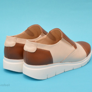 Pantofi dama bej casual-eleganti din piele naturala cu elastic cod P59