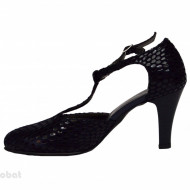 Pantofi dama negri cu toc aplicat din piele naturala cod P346