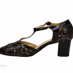 Pantofi dama negri cu toc aplicat din piele naturala cod P350