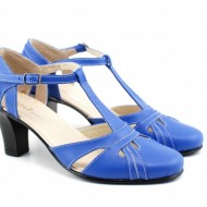 Pantofi dama piele naturala albastri cu bareta cod P126AL - Made in Romania