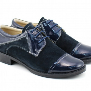 Pantofi dama piele naturala bleumarin cu siret cod P90BL - Made in Romania