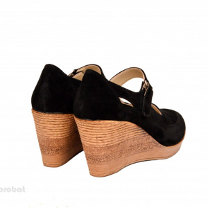 Pantofi dama piele naturala velur negri cu platforma cod P74NVEL - Made in Romania