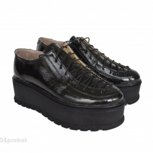 Pantofi negri lacuiti dama cu talpa inalta 5,5 cm din piele naturala cod P202