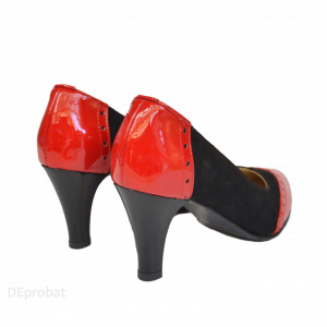 Pantofi negru cu rosu dama eleganti din piele naturala cod P373