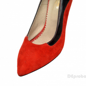 Pantofi stiletto dama eleganti din piele naturala rosii velur cod P302