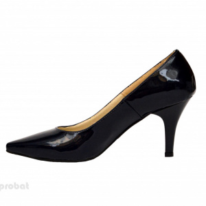 Pantofi stiletto negri lacuiti dama eleganti din piele naturala cod P332N