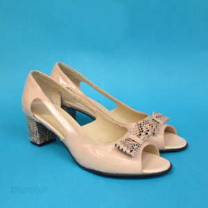 Sandale bej dama din piele naturala toc aplicat 5 cm cod S314