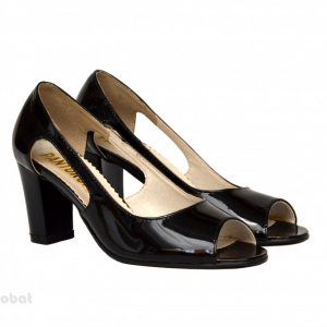 Sandale negre dama din piele naturala lacuita toc 7,5 cm cod S307
