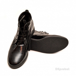 Ghete negre lacuite dama cu siret din piele naturala cod G41