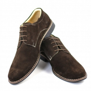 Pantofi barbati piele naturala velur maro casual-eleganti cu siret cod P25M