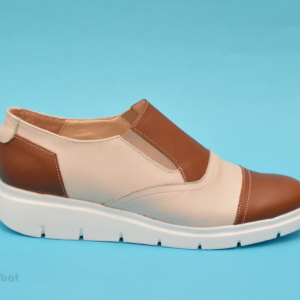Pantofi dama bej casual-eleganti din piele naturala cu elastic cod P59
