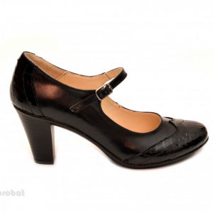 Pantofi dama eleganti din piele naturala negri cu toc de 7 cm cod P105