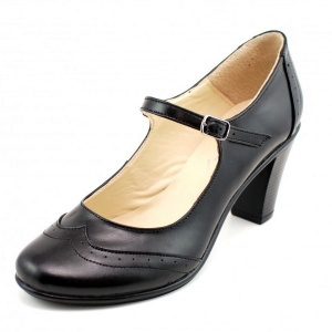 Pantofi dama eleganti din piele naturala negri cu toc de 7 cm cod P117N