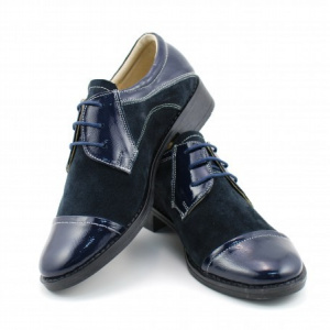 Pantofi dama piele naturala bleumarin cu siret cod P90BL - Made in Romania