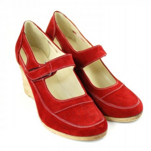 Pantofi dama piele naturala velur rosii cu platforma cod P74RVEL - Made in Romania