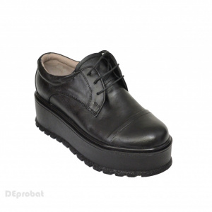 Pantofi negri dama cu talpa inalta 5,5 cm din piele naturala cod P204