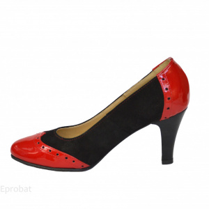 Pantofi negru cu rosu dama eleganti din piele naturala cod P373