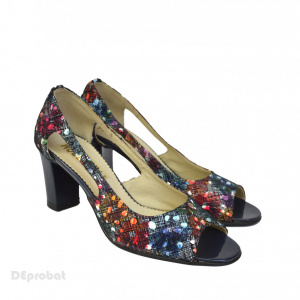 Sandale multicolore dama din piele naturala toc aplicat 7 cm cod S319