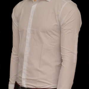 Camasa Alba Slim Fit cu nasturi ascunsi - Camasa alba bumbac barbati ZR18