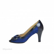 Pantofi albastru regal velur dama cu toc aplicat din piele naturala cod P391