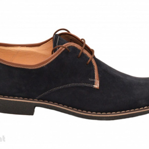 Pantofi barbati piele naturala velur bleumarin casual-eleganti cu siret cod P44