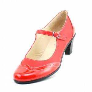 Pantofi dama eleganti din piele naturala rosii cu toc de 5 cm cod P118R