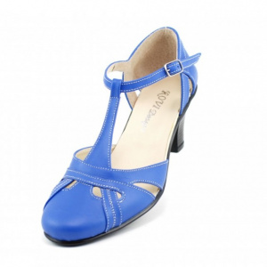 Pantofi dama piele naturala albastri cu bareta cod P126AL - Made in Romania