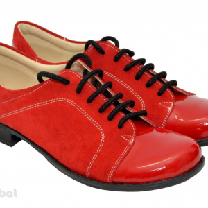 Pantofi dama piele naturala rosii cu siret cod P28